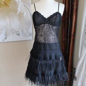 BCBGMaxAzria ~ Feather + Lace Black Dress ~ Size 6